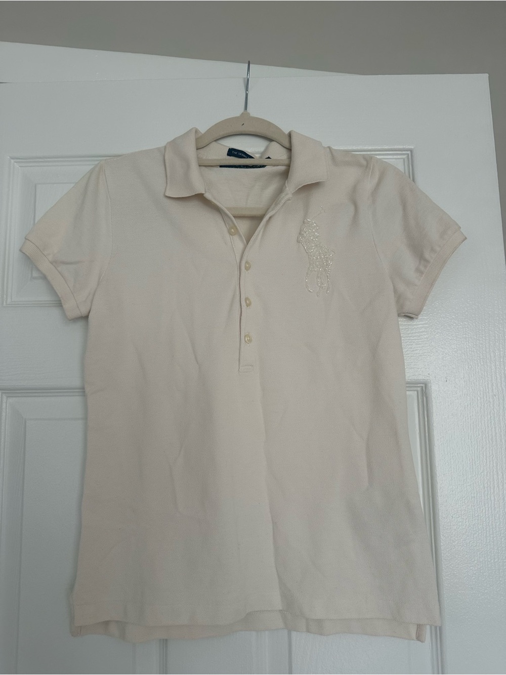 Ralph Lauren Short-Sleeve Polo in Light Cream with Embellished Pony